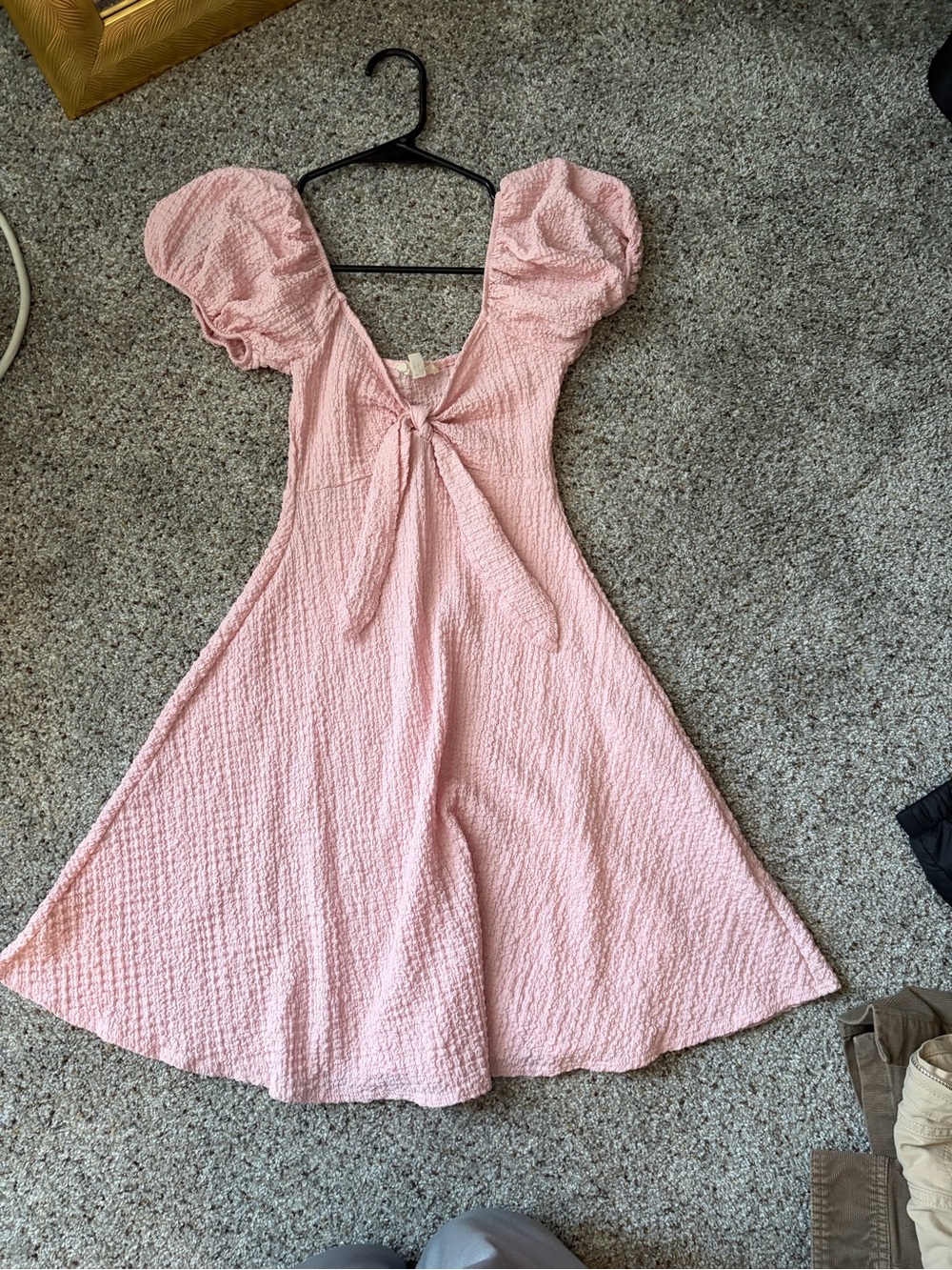 Light Pink Puff Sleeve Tie-Front Women’s Dress